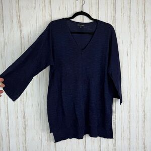 Eileen Fisher vneck linen blend navy sweater Small